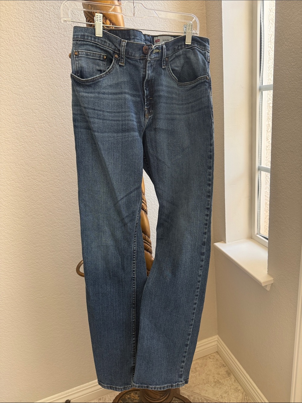 Wrangler Slim Straight Jeans Men's Medium Wash Blue Cotton Blend 30x32